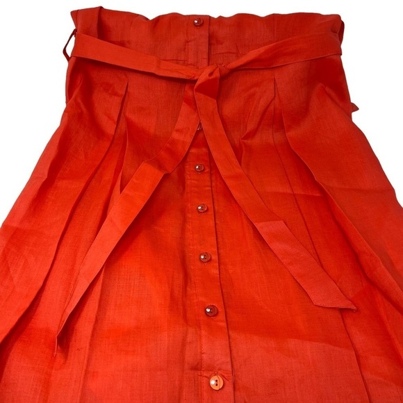 Lino USA Red Linen V-Neck Button Down Short Sleeve Belted Midi Shirt Dress Sz S - Picture 5 of 16